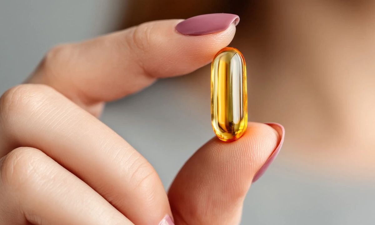 osoba drži suplement između dva prsta